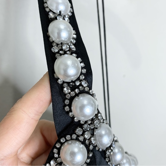 NEW Alice + Olivia Laurena Mini Dress (Sz 8) Pearl Embellished Empire Black - Picture 12 of 15